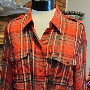 Lauren Ralph Lauren Red and Black Plaid Shirt Camp Shirt Size 1X Lightweight